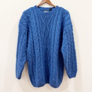 Vintage Best American Sweater Medium Blue Cobalt Mohair Blend Cable Knit Granny